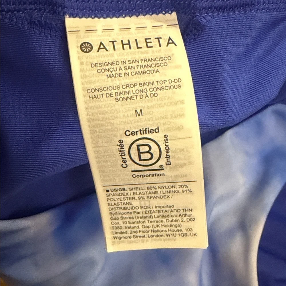 NWT Athleta Conscious Crop Bikini Top in Powervita, Tie Dye Blue | medium D-DD